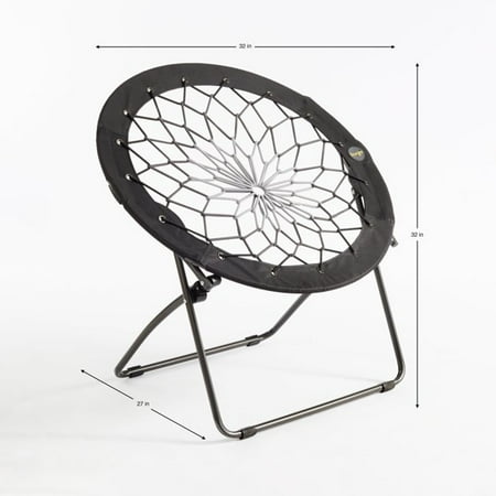 

32 Woven Bungee with Metal Base Folding Chair Black to Gray