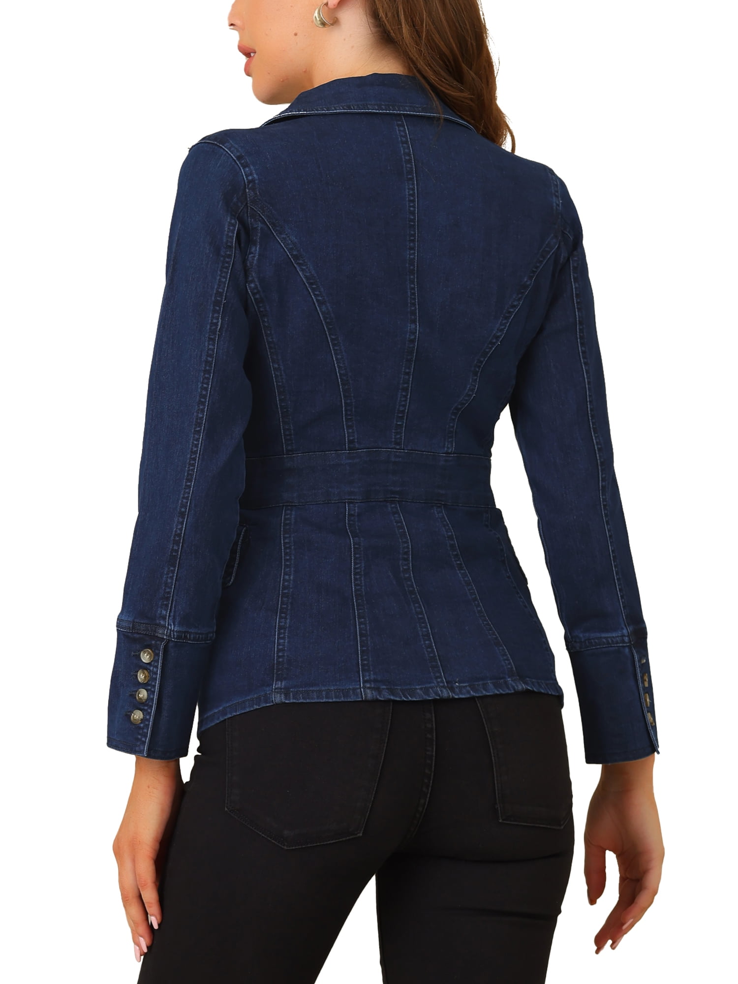 DARING DIVA Women's Lapel Jeans Blazer Denim Jacket W Pockets M Mid-Blue