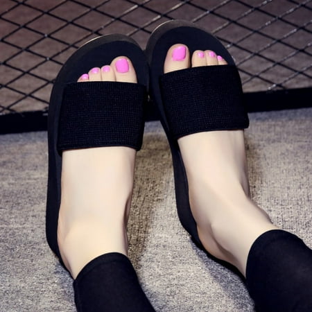 

Left Wind Women s Wedges Sandals Chunky Heel Flip-Flops Slippers Shoes