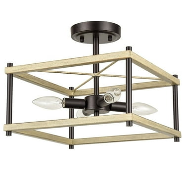 Messina Wood-Looking Frame Semi Flush Mount Ceiling Light 4-Light