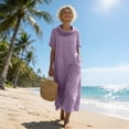 thumbnail image 5 of aohooy Cowl Neck Maxi Dress for Women Summer Casual Short Sleeve Cotton Long Length Dresses with Pockets Flowy Beach Sundress Purple,XXXL, 5 of 9