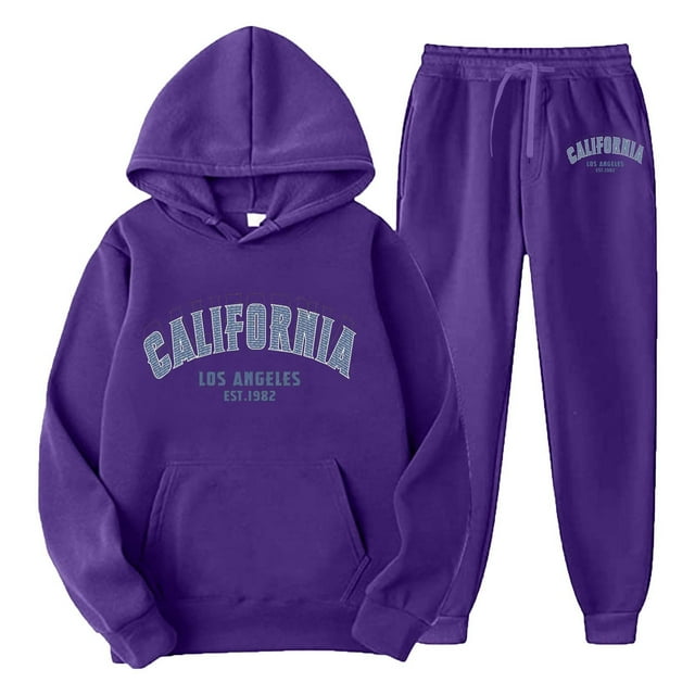 Men's Suits Plus Size Casual Long Sleeved Printed Tracksuit Hoodie 2 Piece Set for Active