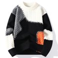 thumbnail image 2 of DHFJKG Men's Patchwork Jacquard Sweater Color Block Casual Crew Neck Knit Pullover Autumn Winter Loose Fit Cozy Jumper Tops, 2 of 3