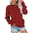 thumbnail image 2 of Blmnix Cute Women's Hoodies Polka Dot Wine Beach Tops Crew Neck Pullover Long Sleeve Tops, 2 of 6