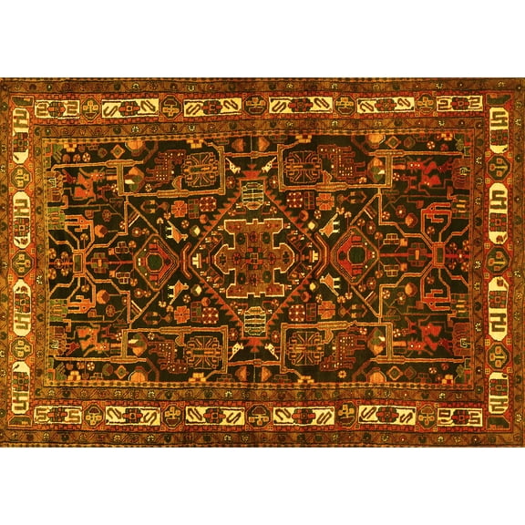 Ahgly Company Machine Washable Indoor Rectangle Animal Yellow Traditional Area Rugs, 7' x 9'