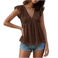 thumbnail image 2 of Ovbmpzd Going Out Tops for Women Summer Trendy Coffee V-Neck Casual Classic Fit Short Sleeve Blouses & Tops Work Tops for Women,XL, 2 of 6
