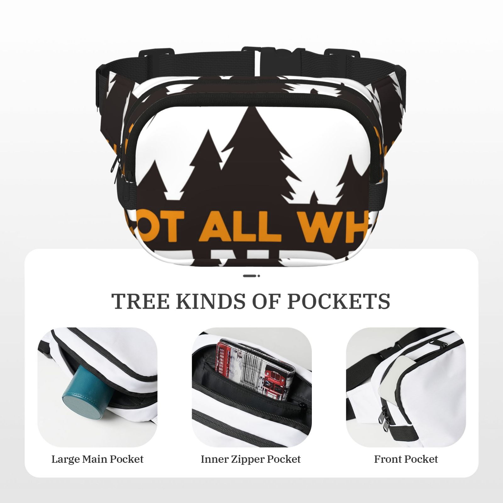 Kdxio Not All Who Wander Are Lost4 Crossbody Double Layer Waist Bag Belt Bag for Unisex Fanny Pack Fashion Waist Packs for Hiking Running Shopping Traveling