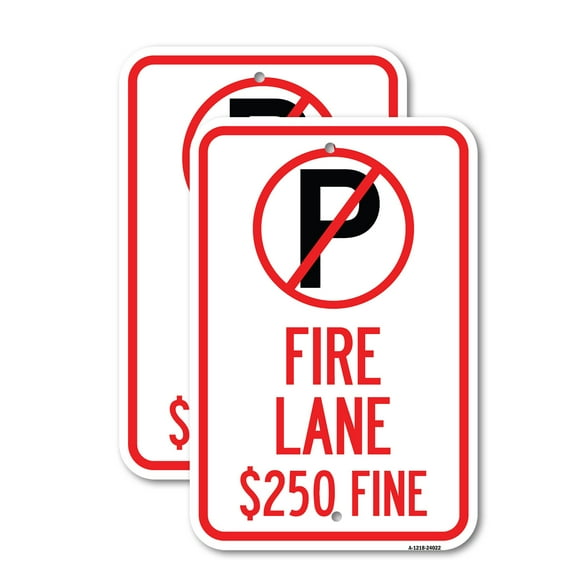 (2 Pack) Fire Lane $250 Fine (With No Parking Symbol) | 18" X 24" Heavy-Gauge Aluminum Sign | Rust Free Aluminum, Weather Resistant, Waterproof, Fade Resistant, 2 Pre-drilled Holes