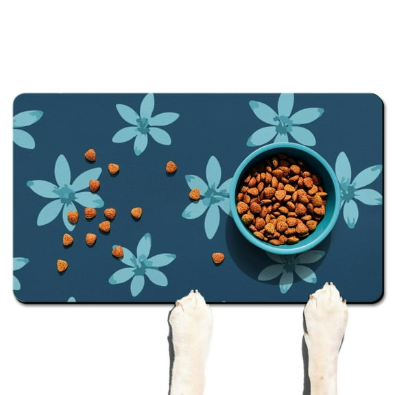 Pet Feeding Mat with Vintage Floral Print, Waterproof Absorbent Non-Slip Dog Food Mat Quick Dry Easy Clean for Dog and Cat Feeding Areas