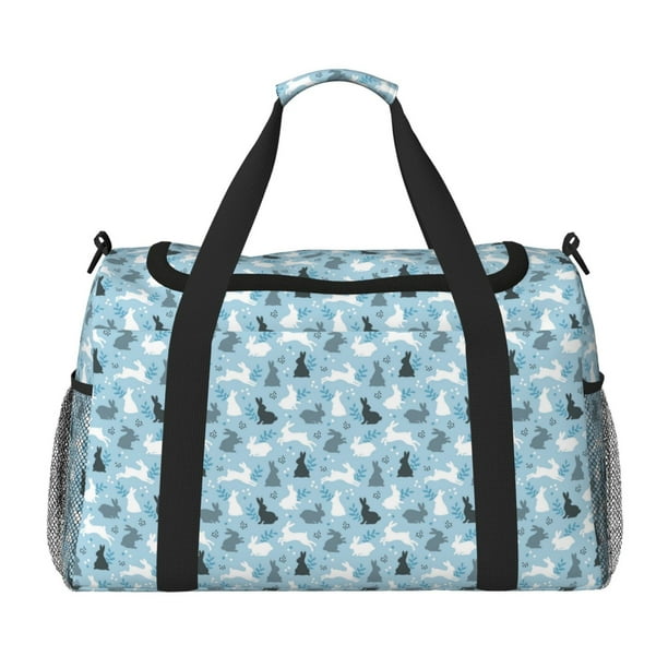 Balery Black White Gray Rabbit Bolsa de Gimnasio para Mujeres, Bolsa de Viaje con Bolsillo Húmedo, Bolsa de Fin de Semana para Mujeres, Bolsa de Viaje Resistente al Agua