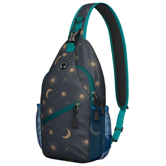 Gothic Celestial Sling Backpack Moon Star Astral Eclipse Steampunk Dark Cosmic Lunar Night Artistic Pattern Aesthetic Crossbody Bag for Travel and Outdoors