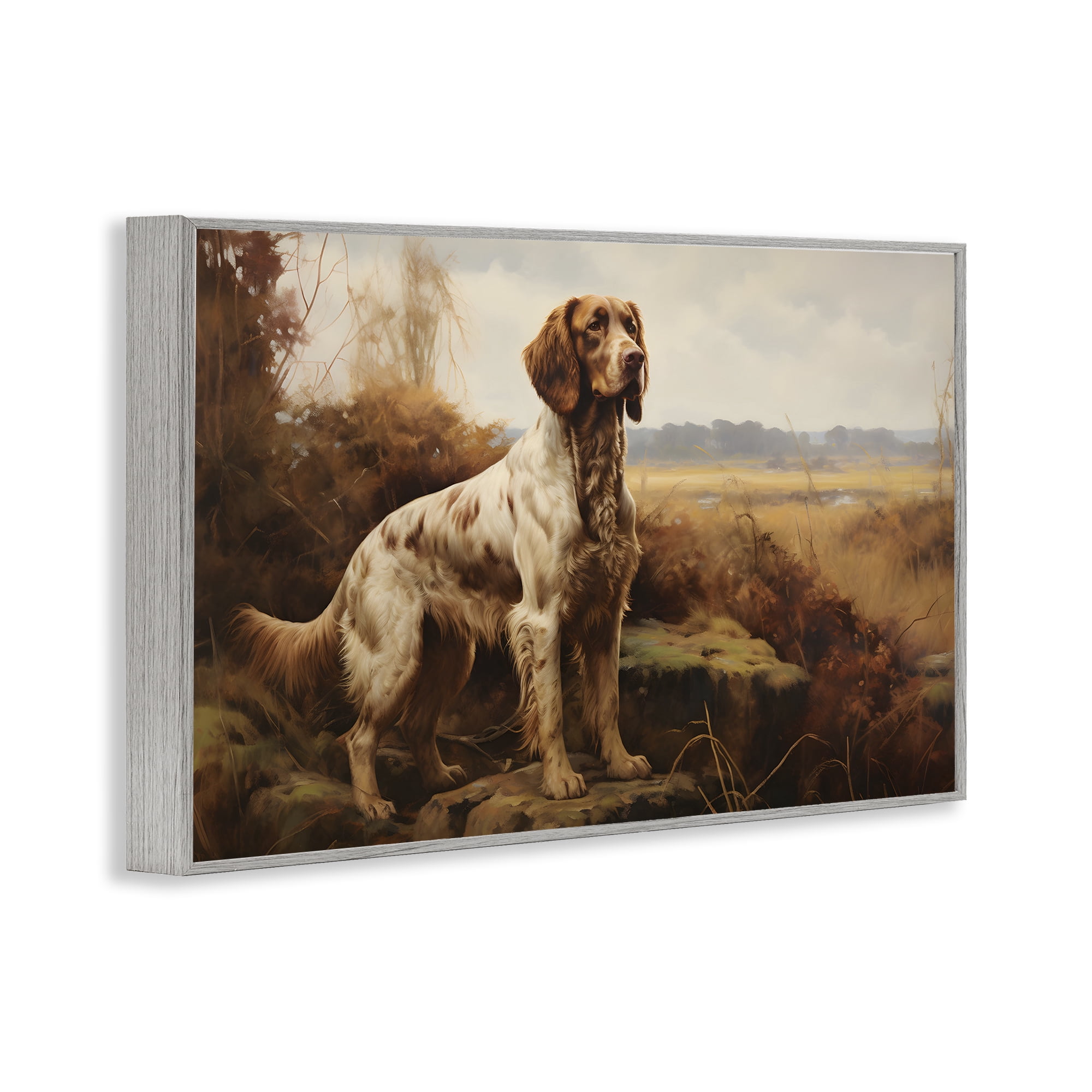 Stupell Industries On The Hunt Scenery Landscape Painting Gray Framed Art Print Wall Art, 30 x 20