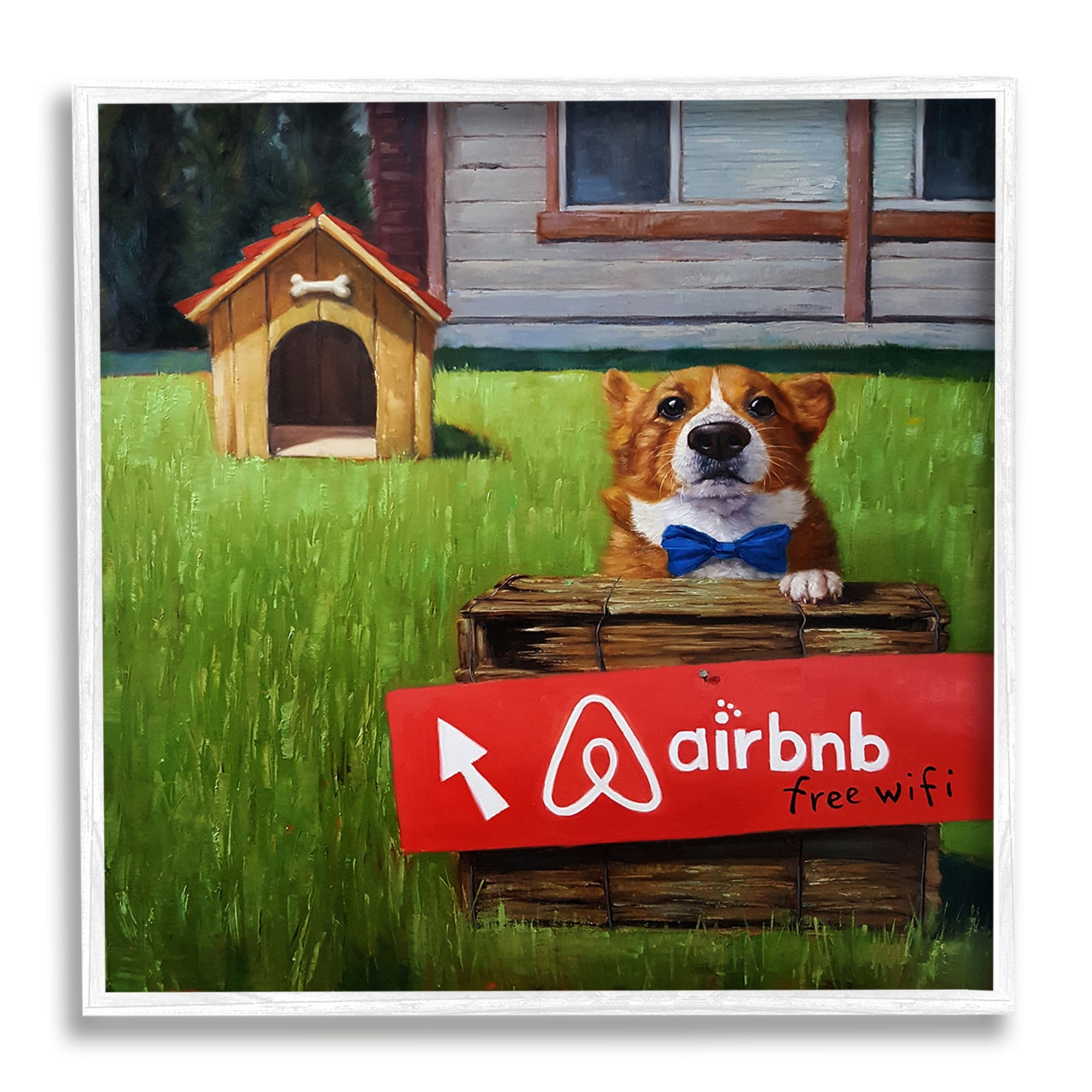 Stupell Industries Doghouse Rental Funny Bowtie Corgi Puppy Framed Wall Art, 12 x 12, Design by Lucia Heffernan