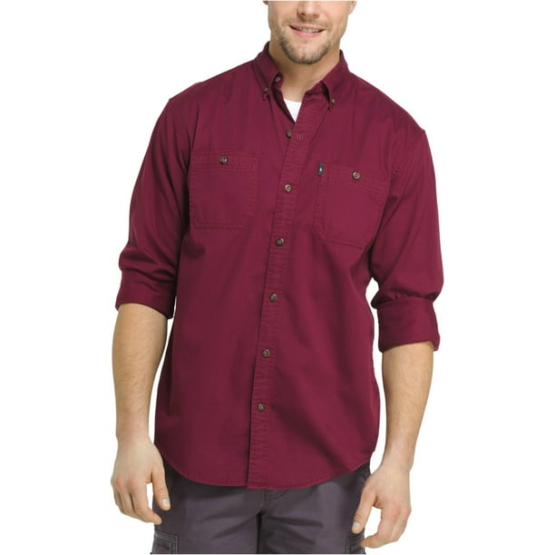 G.H. Bass & Co. Mens Stretch Twill Button Up Shirt, Red, Small