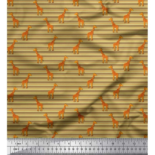 Soimoi Rayon Fabric Stripe & Giraffe Animal Printed Craft Fabric by The Yard 42 Inch Wide