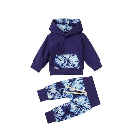 

Newborn Infant Baby Boys Girls Tie-Dye Hooded Sweatshirt Pants Outfits Set