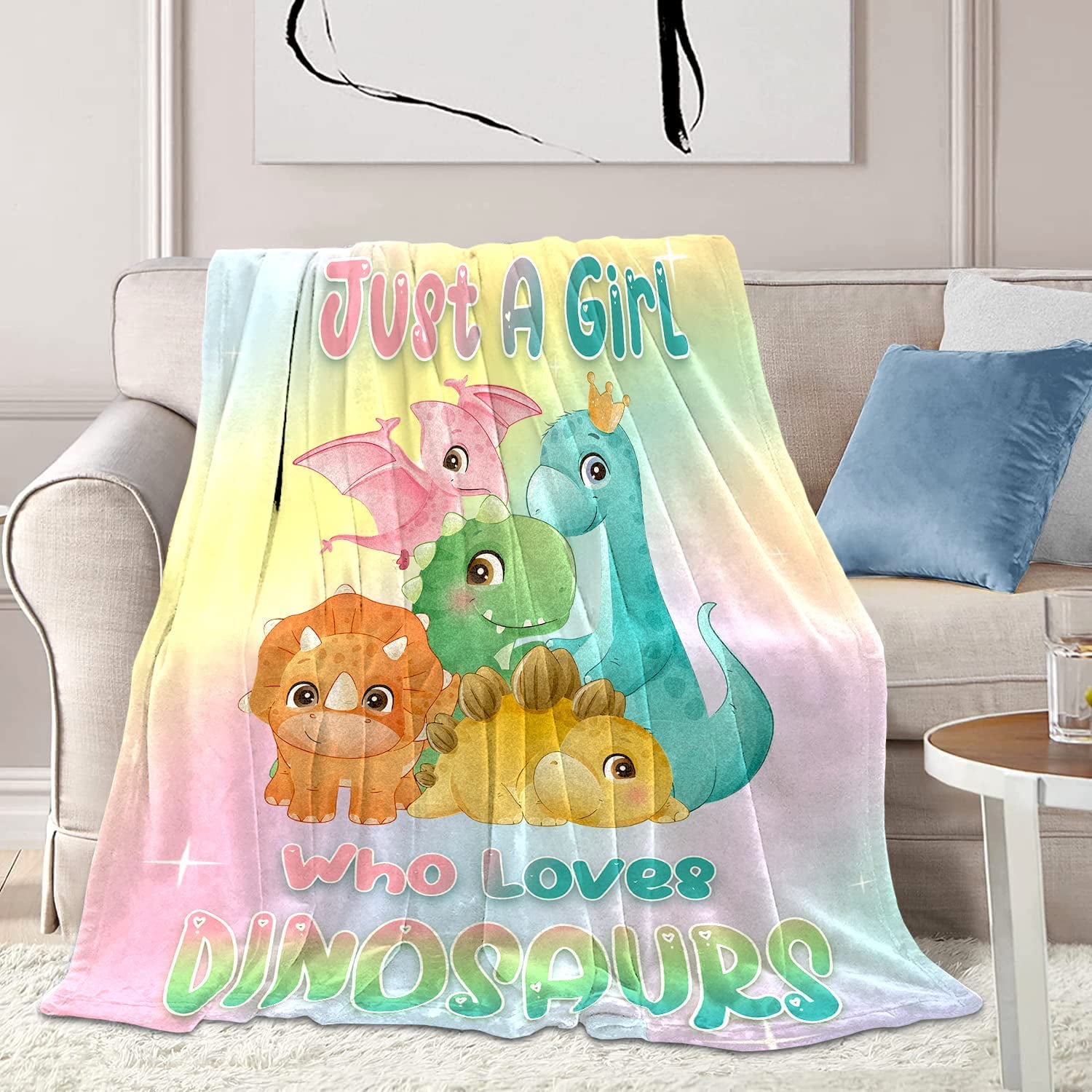 Dinosaur Blanket for Girls, Just A Girl Who Loves Dinosaurs Throw