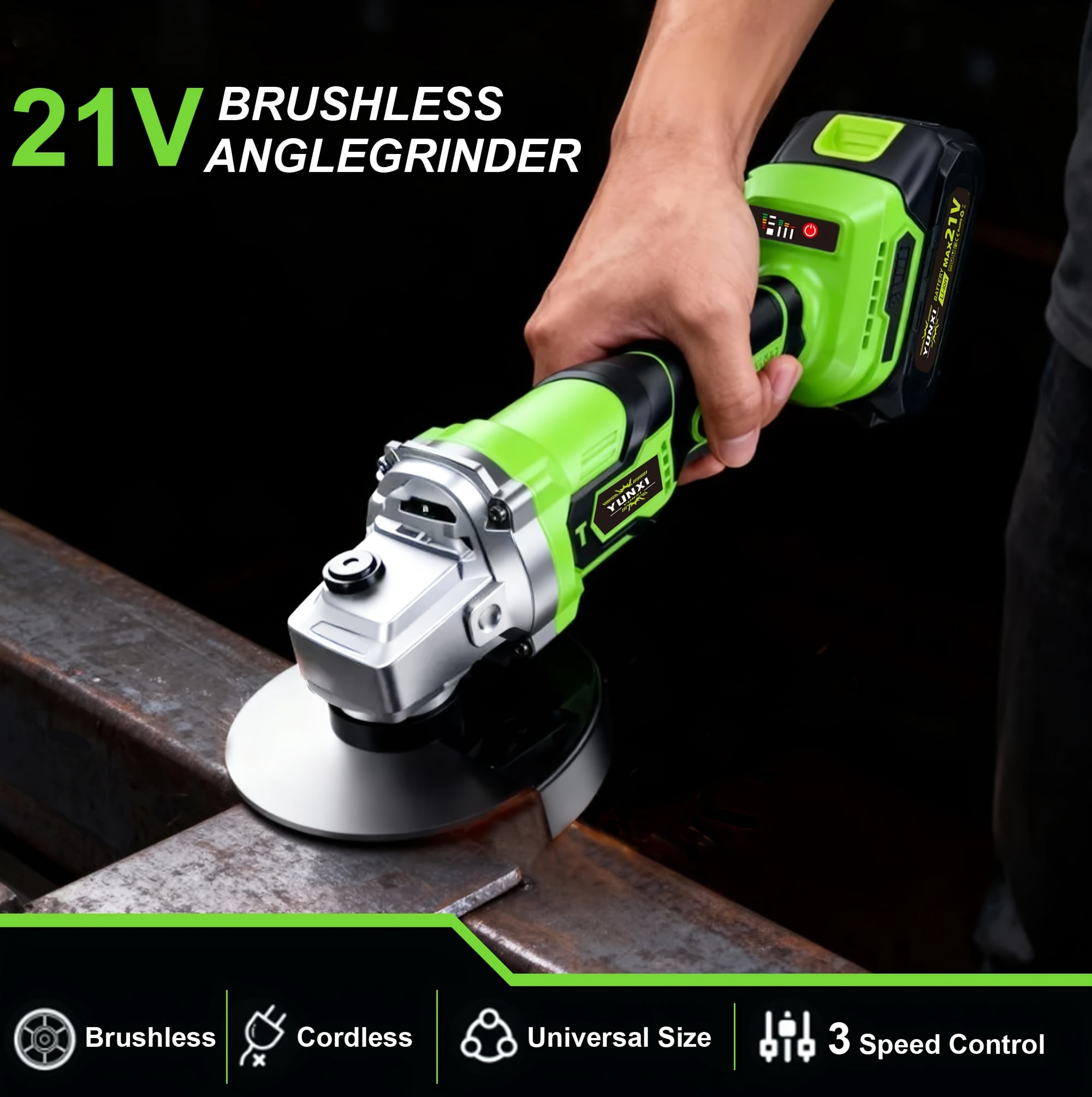 DGB Cordless Brushless Angle Grinder, Variable Speed Electric Grinder with Ergonomic Anti-Vibration Handle, Safety Guard, Rechargeable Tool for Cutting, Grinding & Metalworking Projects