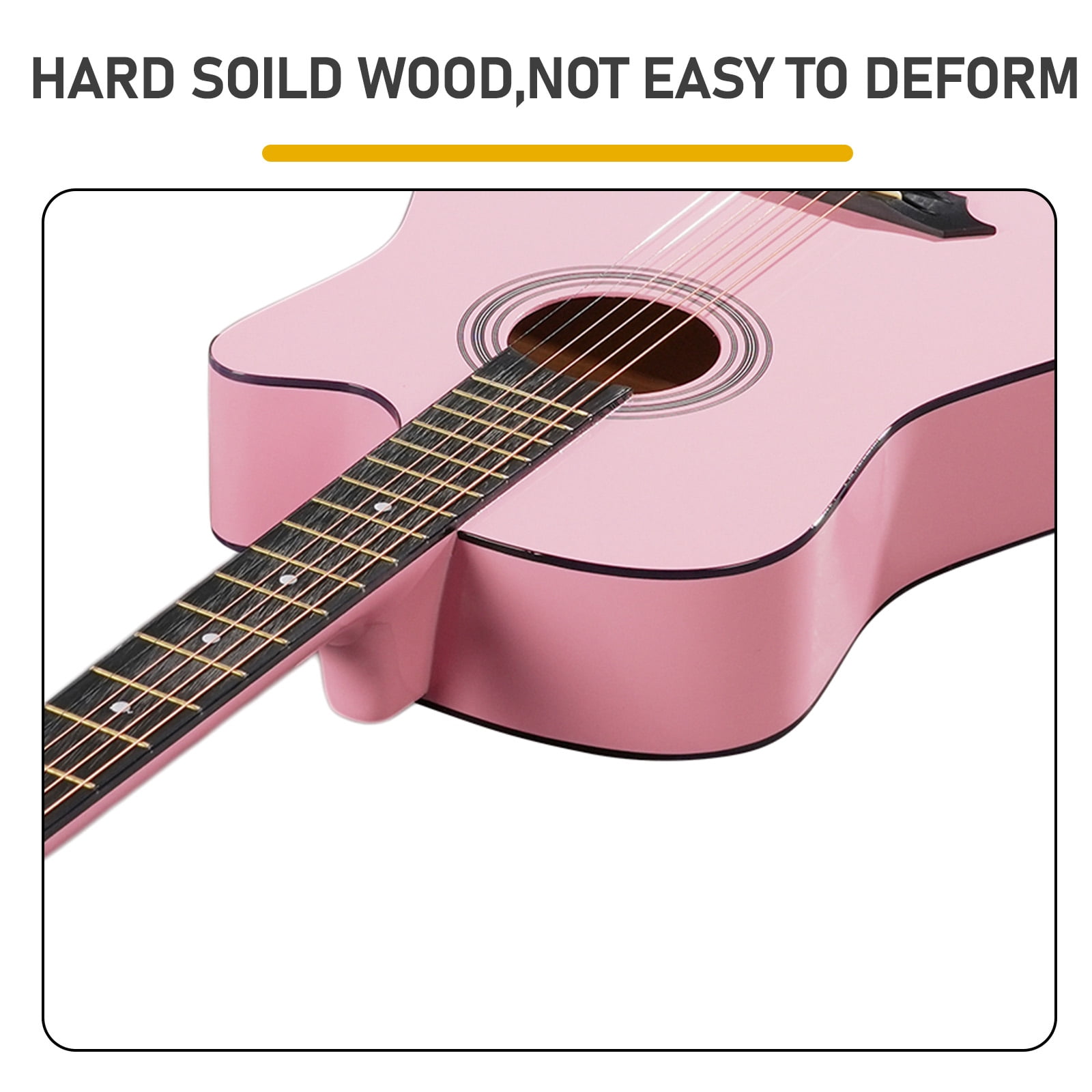38in Acoustic Guitar with Picks, Strings, Capo, Case, Tuner, and Strap - Matte Pink