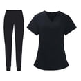 thumbnail image 4 of Conjunto de Ropa de Trabajo Salvador para Mujer Uniformes de Enfermera Camisetas y Pantalones Transpirables Cuello en V Negro M, 4 of 9