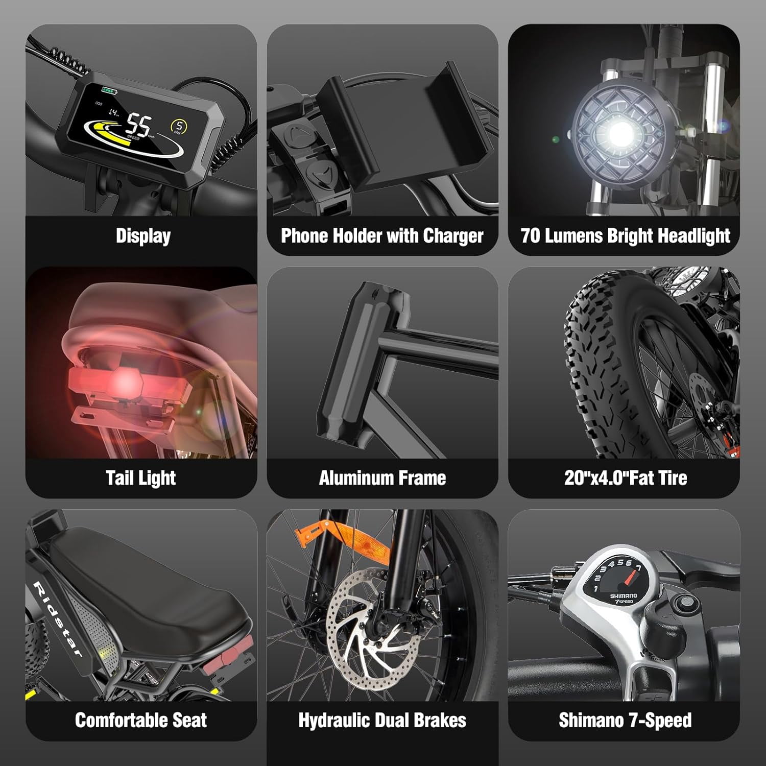 Electric Bike for Adults,Dual Motor Peak 3000W 35MPH Mountain Bike,52V 40Ah Removable Battery 20" Fat Tire,Ebike 7 Speed Full Suspension Electric Bicycle UL2849