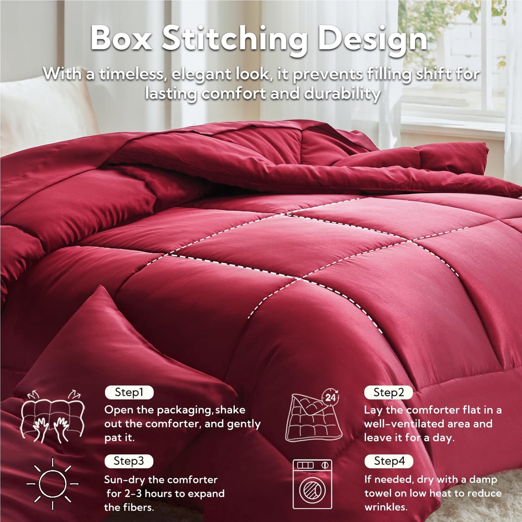 MR&HM Reversible Satin Microfiber Comforter 3 Pieces Queen Size, Burgundy Queen Comforter Set for All Seasons, Silky Soft Satin Comforter for Hair and Skin, with Satin Pillowcases Set of 2