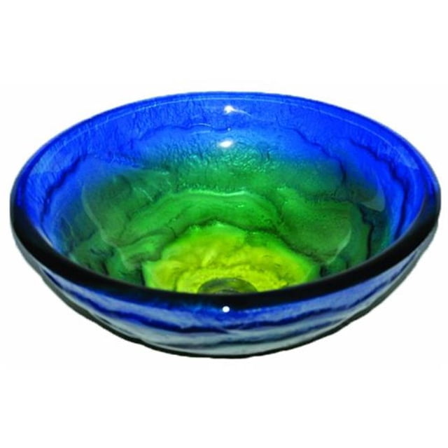 Novatto TIS-191 MARE Bleu Jaune et Vert Tourbillonné Évier de Récipient en Verre Rond 16,5 Pouces de Diamètre Bleu Jaune