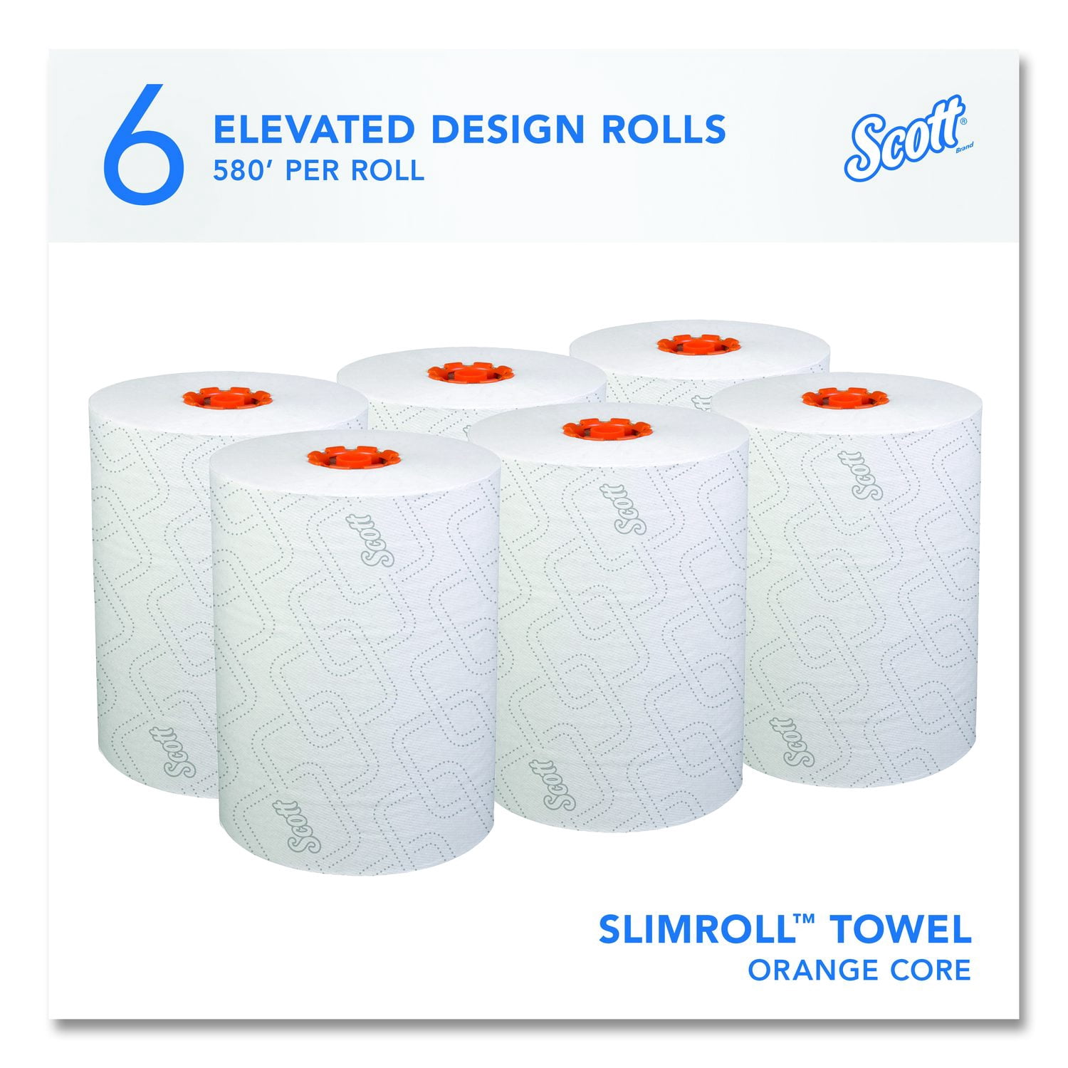 Scott® Slimroll Towels, 1-Ply, 8" x 580 ft, White/Orange Core, 6 Roll/Carton