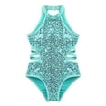 thumbnail image 3 of YONGHS Kids Girls Shiny Sequined Halter Neck Leotard Ballet Gymnastics Bodysuit 4-14 A Mint_Green 8, 3 of 7