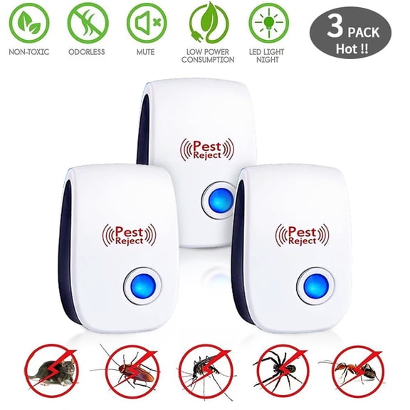 Ultrasonic Pest Repeller, 3 Packs, Electronic Indoor Pest Repellent Plug in for Mosquito,Mice,Roach,Spider,Insects