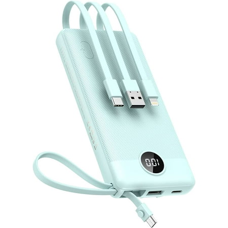 Power Bank with Built in Cables, 10000mAh Ultra Slim Portable Charger