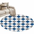 thumbnail image 2 of Grey Blue Plaid Round Living Room Rugs 3.3 ft, Simple Blue White Grey Diamond Washable Area Rug with Non-Slip Sturdy Edge Binding Round Front Door Mat Floor Carpet for Entryway, 2 of 9