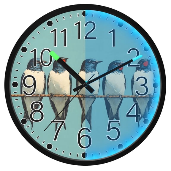 Ryvnso Birds 12 Inch Night Light Wall Clock Silent Battery Operated Luminous Clocks