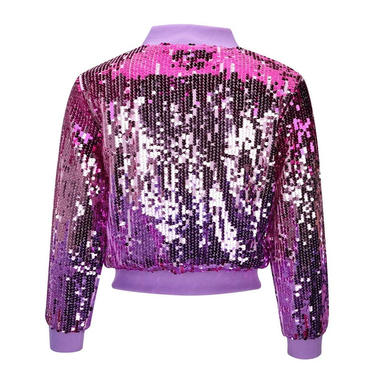 Lkhaha Toddler Girl Jacket Gllitter Sequin Cropped Zipper Long