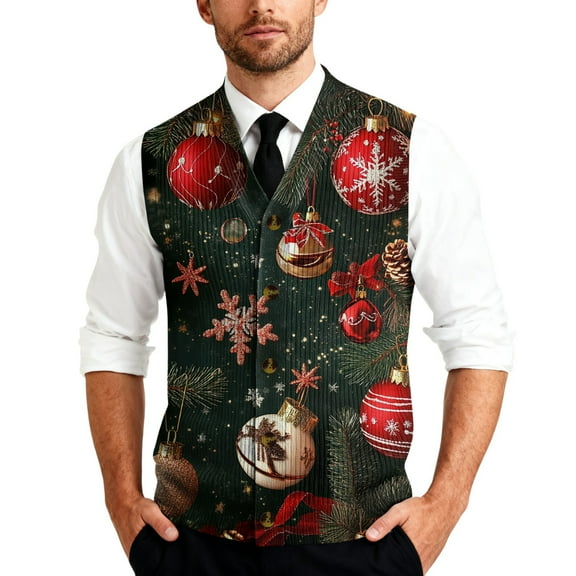 Resicozy Mens Christmas Sweater Vest Funny Xmas Print Holiday Vests V-Neck Casual Cardigan Vest Dark Gray 2XL