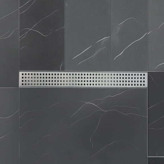 Dawot Linear Shower Drain, 24 Inches Square Shower Floor Drain with Removable Cover Grid Grate and Hair Strainer Brushed 304 Stainless Steel