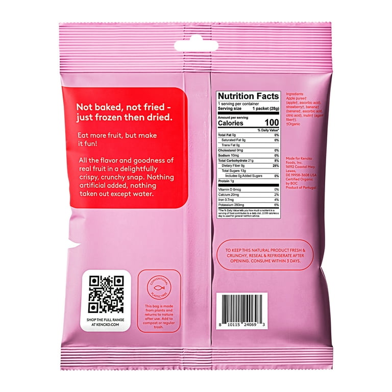 Kencko Strawberry Organic Fruit Snaps, Freeze Dried Fruit