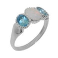 thumbnail image 1 of LBG British Made 14k White Gold Natural Opal & Blue Topaz Womens Anniversary Ring - 33 size options - Size 10, 1 of 7