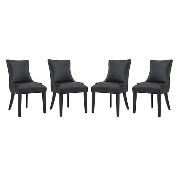 Modway Marquis 20.5" Solid Rubberwood and Vinyl Dining Chair in Black (Set of 4)