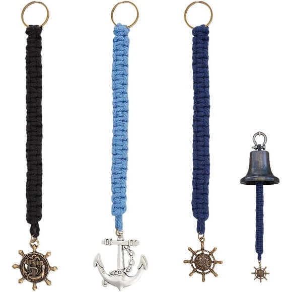 3pcs Oceans Rope Bell Pull 3 Styles Rope Bell Pull for Hanging Nautical Ships Bell Cotton Bell Knot Fancy Ropework Bell Rope Keychain Bell Wall Hanging Rope with Brass Open Jump Rings