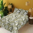 thumbnail image 2 of Ambesonne Leafy Design Fitted & Flat Sheet with Sham 3 Pcs Set, Modern Leaves Exotic, Twin XL, White Pale Olive Green, 2 of 5