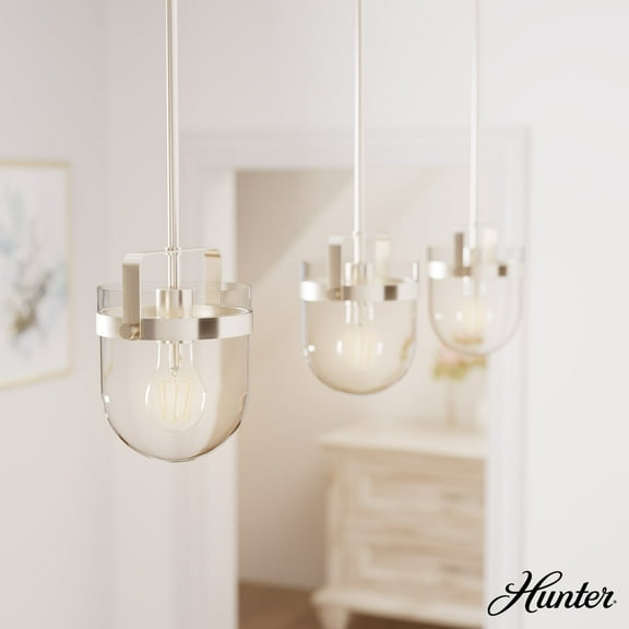 Hunter - Karloff 1-light Brushed Nickel, Small Pendant Light, Dimmable, Casual Style, Urn Shaped, for Bedrooms, Dining, Living Rooms - 19839