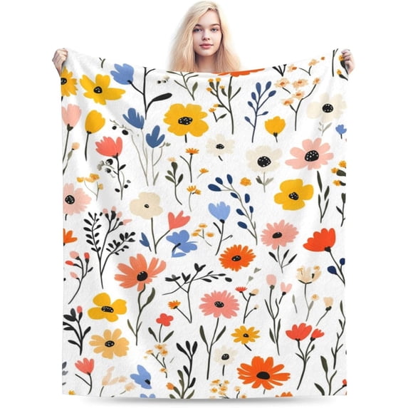 Wildflowers Blanket Floral Throw Blanket for Women Girls Super Soft Cozy Fleece Flower Throw Blanket Plush Botanical Plant Bedding Decor Blanket Gifts