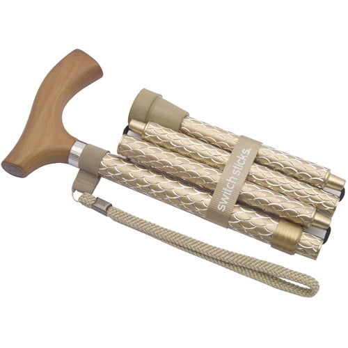 Switch Sticks Folding Walking Stick, Engraved Pearl Gold