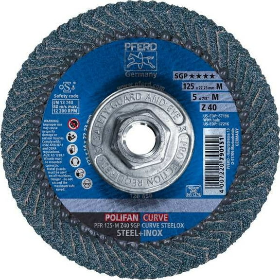 Pferd Fiber Disc,5 in Dia,5/8in Arbor,40 Grit 67216