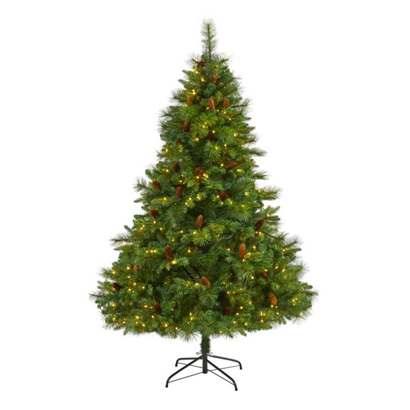 Nearly Natural 6.5ft. West Virginia Full Bodied Mixed Pine Artificial Christmas Tree with 400 Clear LED Lights and Pine Cones