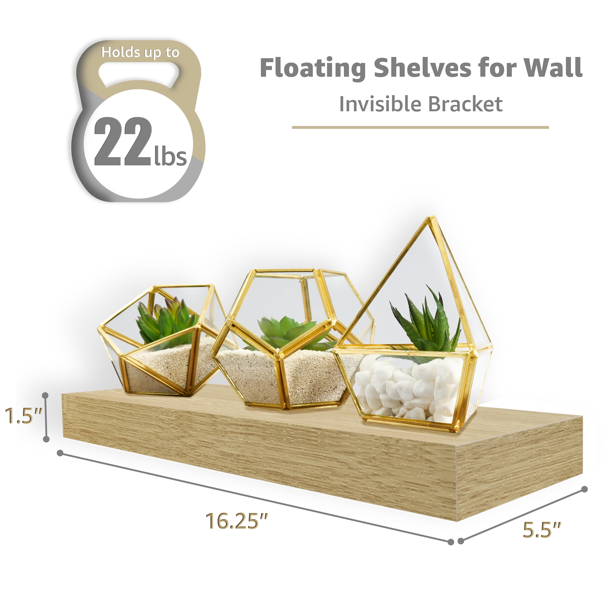 Sorbus 16.25" Maple Wood Rustic Floating Shelves (Set of 5) – Wall Storage for Décor, Frames, Trophies