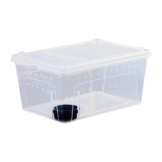 Caja de alimentación para reptiles, terrario transparente, jaula de hábitat, contenedor de incubación portátil para reptiles. Cuenco negro de 32 x 22 x 15 cm