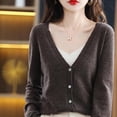 thumbnail image 6 of Women's Long Sleeve Button Down Cropped V-Neck Knit Cardigan Sweater Classic Elegant Shrugs for Women Autumn Spring Coffee L, 6 of 6
