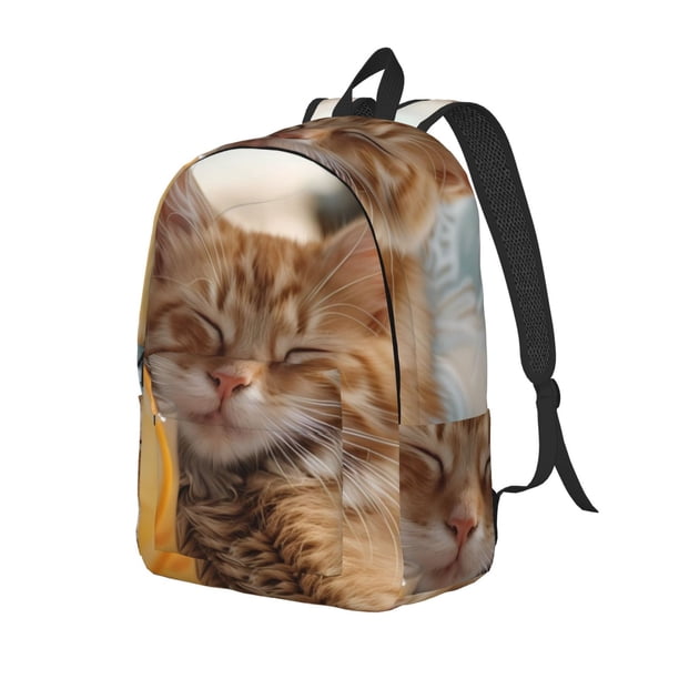 Balery Relaxing Cat With Orange Juice Mochila Clásica Impresa Básica para Viaje, Mochila Escolar Resistente al Agua, Mochila de Lona con Correas Ajustables-Small